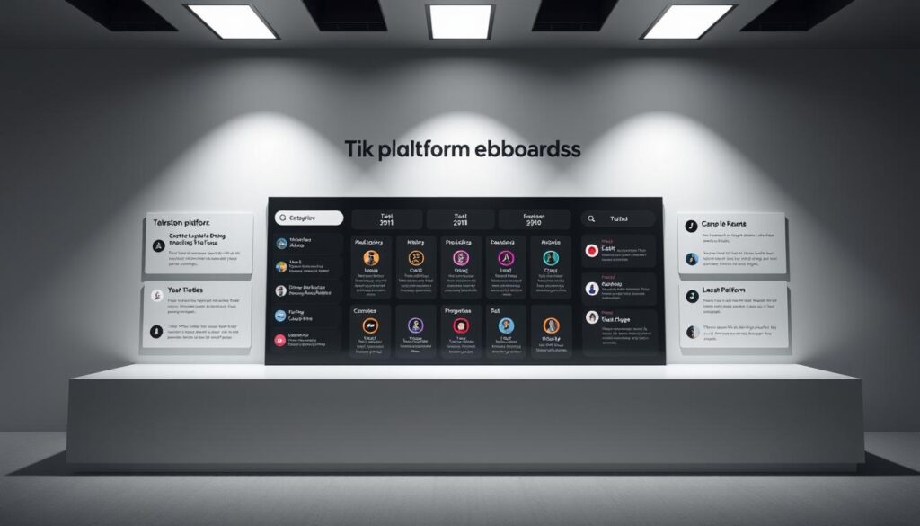 A meticulously designed platform selection guide for TikTok, presented in a clean, minimalist style. A central dashboard showcases various platform options, each with intuitive icons and succinct descriptions. The layout is organized into distinct sections, allowing effortless comparison and decision-making. Soft, directional lighting illuminates the scene, creating a professional, data-driven atmosphere. The color palette is muted, with pops of accent colors to highlight key features. The overall composition conveys a sense of clarity, functionality, and guidance for the TikTok content creator.